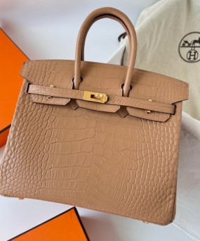 에르메스 버킨백25 골드브라운 금장 악어가죽